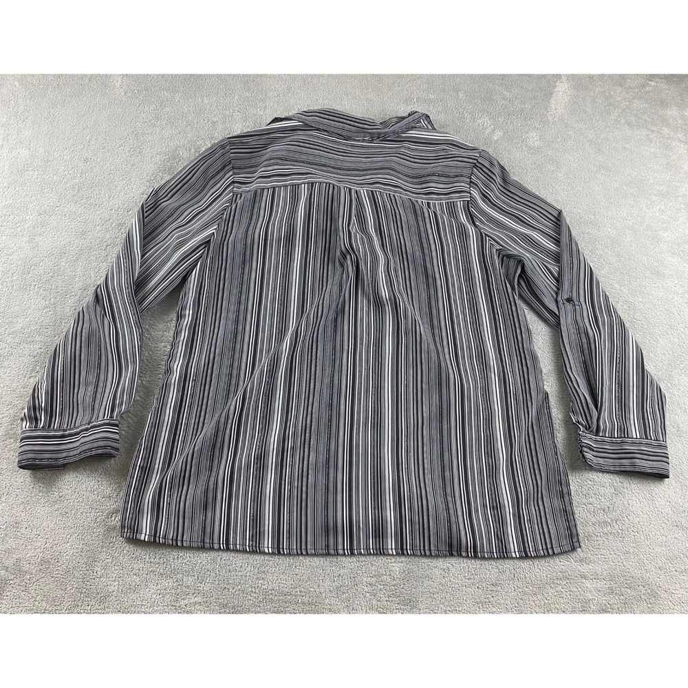 NOTATIONS Women Black Gray White Stripe Button Up Shirt Long Sleeve Size L - Picture 9 of 11
